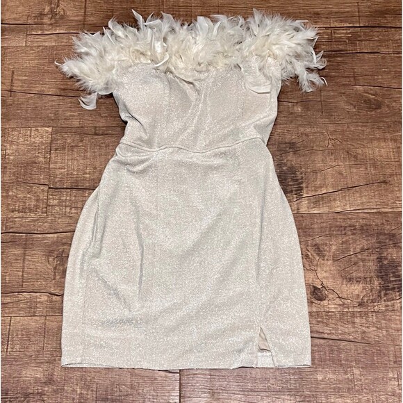 NWT Maniju shimmery feathered mini dress - Picture 2 of 3